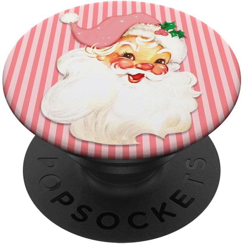 imagePink Santa Claus with Striped Pattern Christmas Holiday Xmas PopSockets PopGrip for MagSafeAdhesive PopGrip