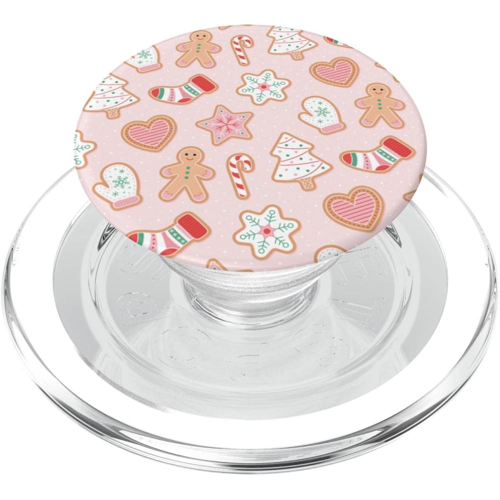 imagePastel Pink Gingerbread Cookie Christmas Design PopSockets PopGrip for MagSafeMagnetic PopGrip