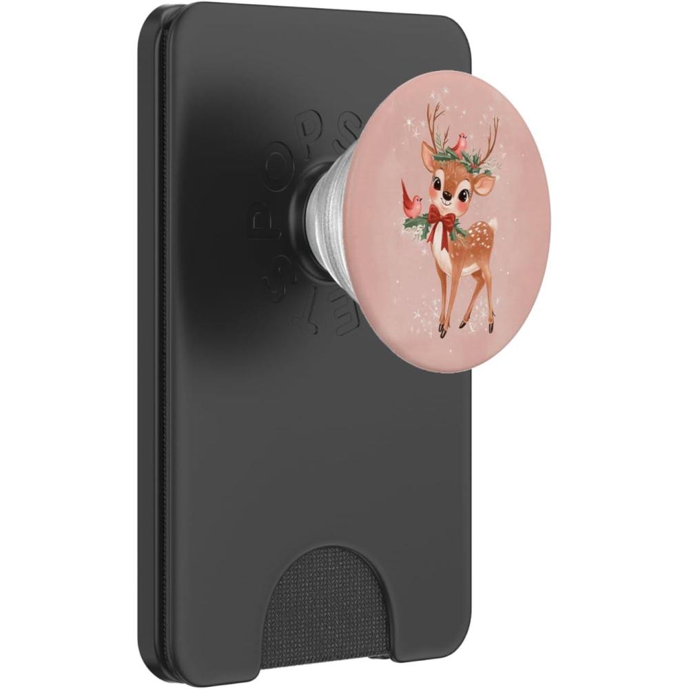 imageRetro Christmas Cute Reindeer Aesthetic Winter Xmas Pink PopSockets Adhesive PopGripMagnetic PopWallet