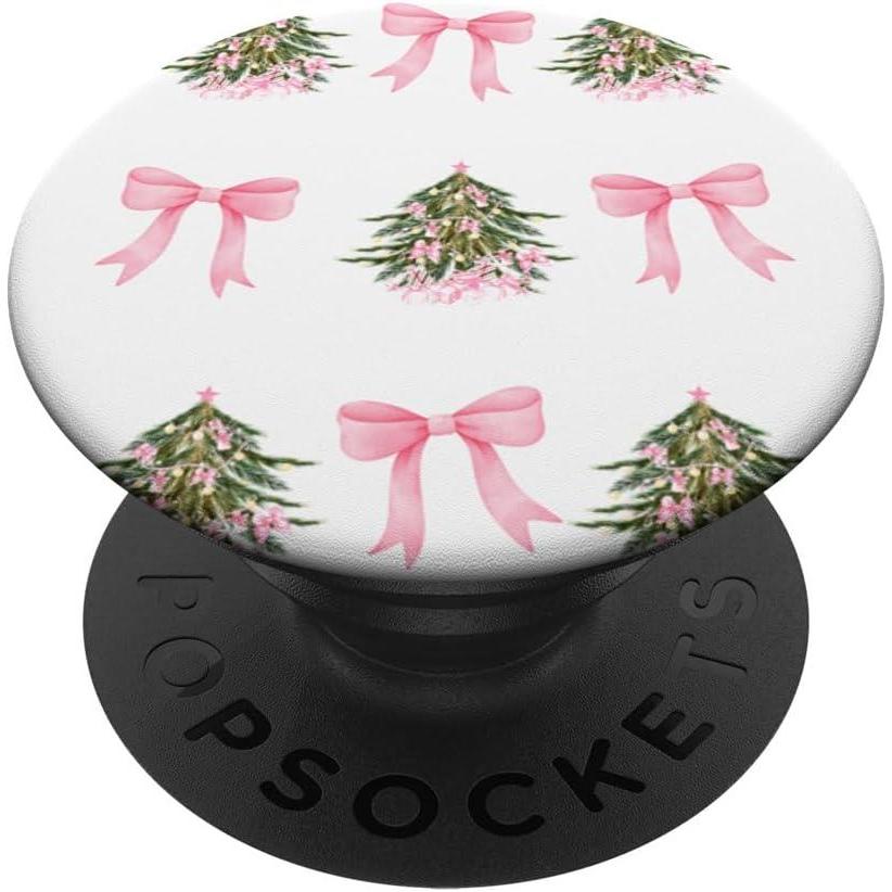 imageCoquette Christmas Pink Xmas Trees Bow Ribbons PopSockets PopGrip for MagSafeAdhesive PopGrip
