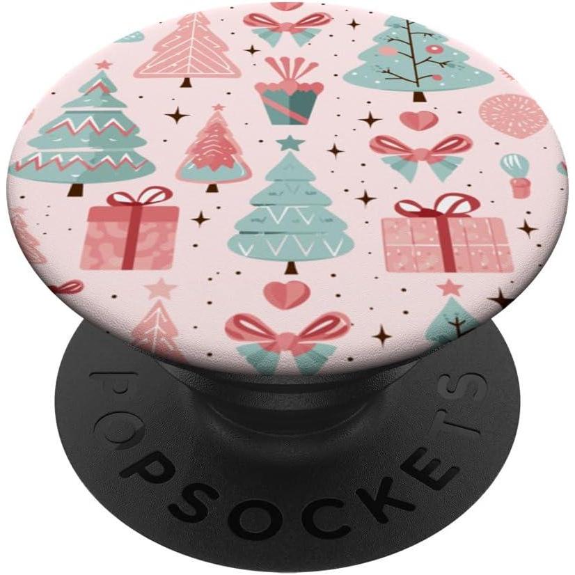 imagePastel Pink and Sage Green Christmas Tree Holiday Pattern PopSockets Adhesive PopGripAdhesive PopGrip