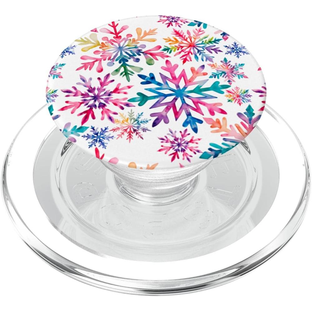 imageSnowflakes Winter Holiday Christmas Preppy Pink Snowflake PopSockets Adhesive PopGripMagnetic PopGrip
