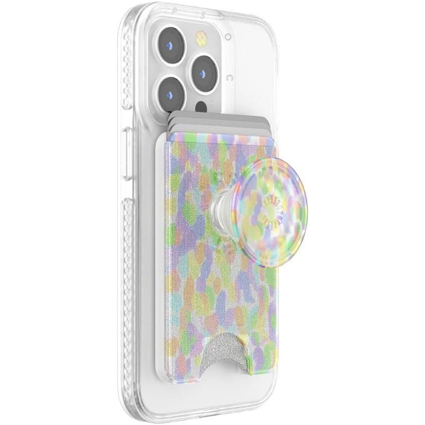imagePopSockets Phone Wallet with Expanding Grip and Adapter Ring for MagSafe Phone Card Holder Wireless Charging Compatible Wallet Compatible with MagSafe  Floral BohemianRainbow Glass