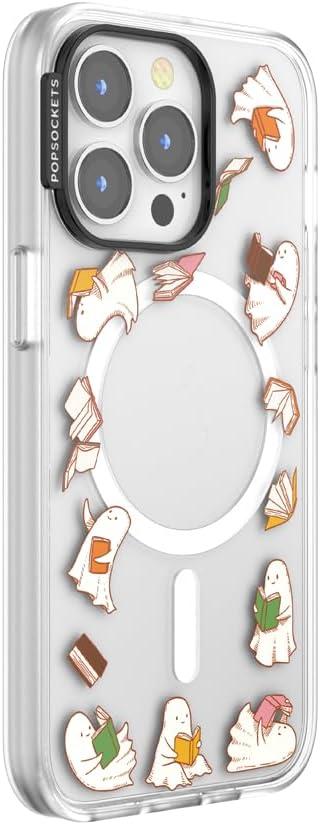 image:imagePopSockets iPhone 14 Plus Case with MagSafe Phone Case for iPhone 14 Plus Grip Sold Separately Wireless Charging Compatible Curled Up with A Good BookSpooky Book Club Clear
