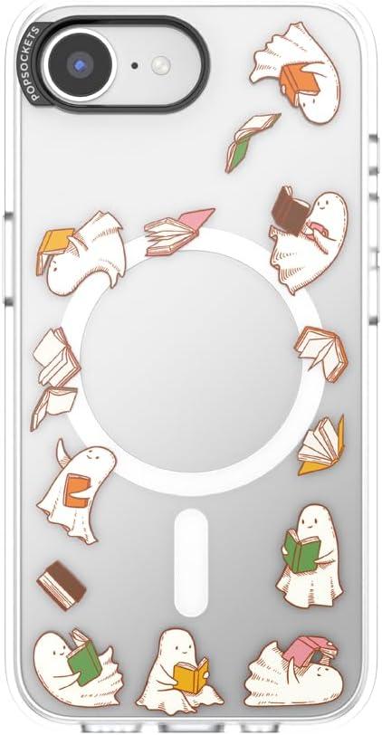 image:imagePopSockets iPhone 14 Plus Case with MagSafe Phone Case for iPhone 14 Plus Grip Sold Separately Wireless Charging Compatible Curled Up with A Good BookSpooky Book Club Clear