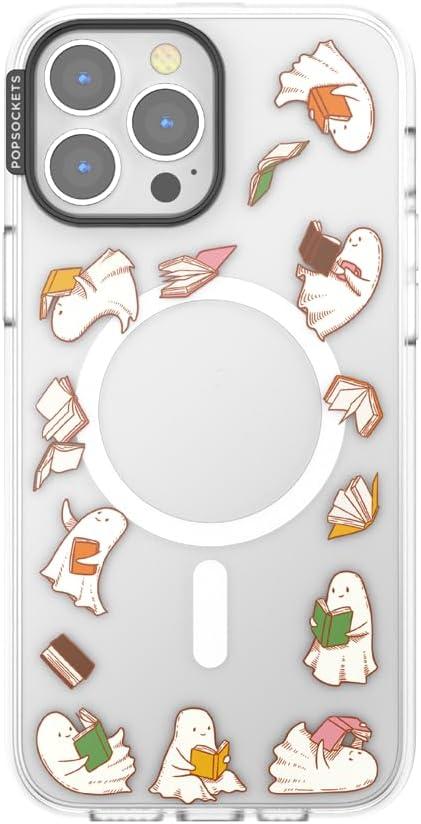 image:imagePopSockets iPhone 14 Plus Case with MagSafe Phone Case for iPhone 14 Plus Grip Sold Separately Wireless Charging Compatible Curled Up with A Good BookSpooky Book Club Clear