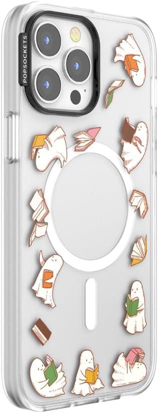 image:imagePopSockets iPhone 14 Plus Case with MagSafe Phone Case for iPhone 14 Plus Grip Sold Separately Wireless Charging Compatible Curled Up with A Good BookSpooky Book Club Clear
