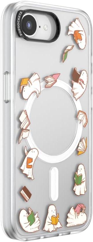 image:imagePopSockets iPhone 14 Plus Case with MagSafe Phone Case for iPhone 14 Plus Grip Sold Separately Wireless Charging Compatible Curled Up with A Good BookSpooky Book Club Clear
