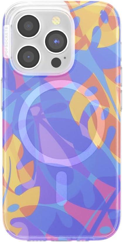 image:imagePopSockets iPhone 14 Pro Max Case with MagSafe Phone Case for iPhone 14 Pro Max Grip Sold Separately Wireless Charging Compatible Garden Check GreenBoca Palms Blue