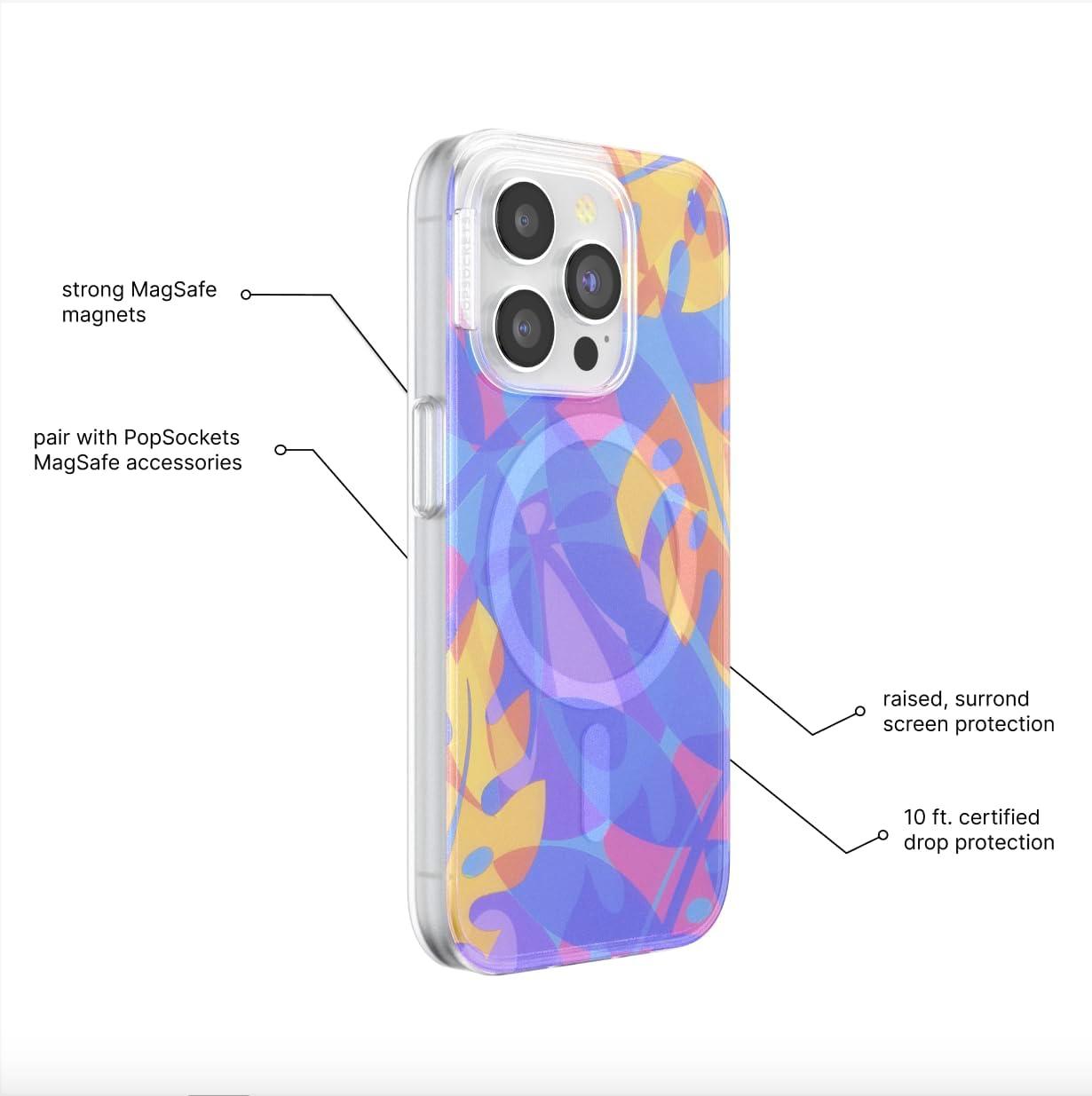 image:imagePopSockets iPhone 14 Pro Max Case with MagSafe Phone Case for iPhone 14 Pro Max Grip Sold Separately Wireless Charging Compatible Garden Check GreenBoca Palms Blue