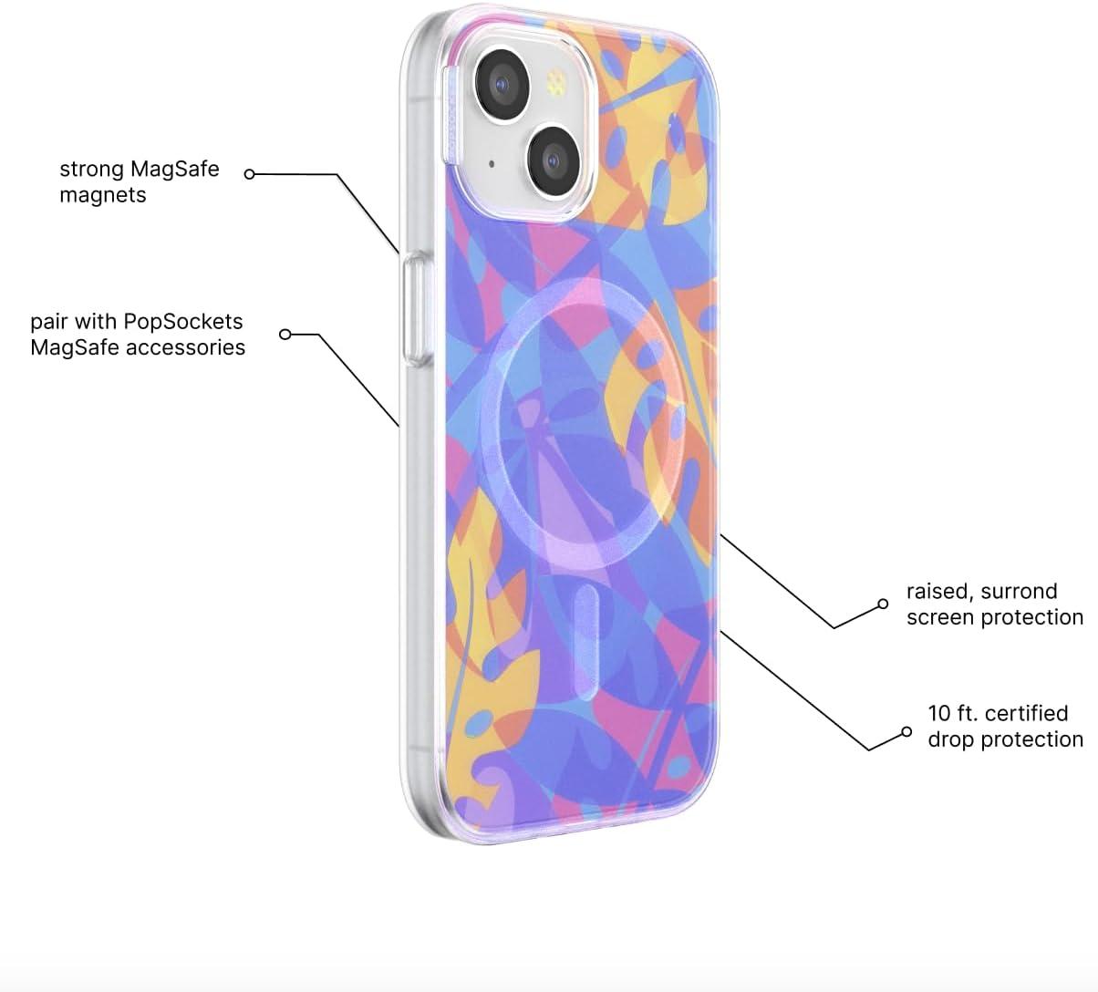 image:imagePopSockets iPhone 14 Pro Max Case with MagSafe Phone Case for iPhone 14 Pro Max Grip Sold Separately Wireless Charging Compatible Garden Check GreenBoca Palms Blue
