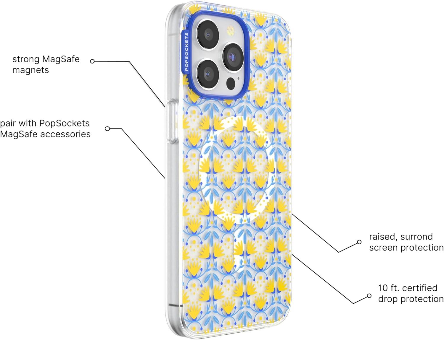 image:imagePopSockets iPhone 14 Pro Max Case with MagSafe Phone Case for iPhone 14 Pro Max Grip Sold Separately Wireless Charging Compatible Garden Check GreenTea Towel Blue