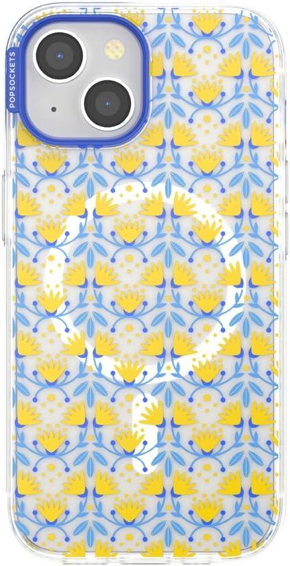 image:imagePopSockets iPhone 14 Pro Max Case with MagSafe Phone Case for iPhone 14 Pro Max Grip Sold Separately Wireless Charging Compatible Garden Check GreenTea Towel Blue