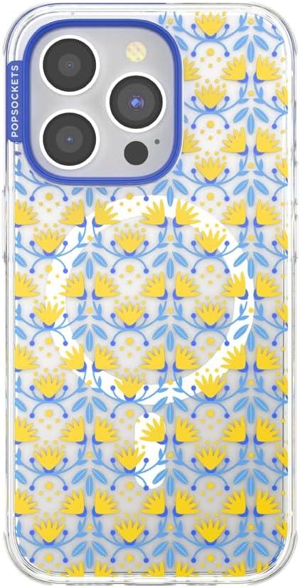image:imagePopSockets iPhone 14 Pro Max Case with MagSafe Phone Case for iPhone 14 Pro Max Grip Sold Separately Wireless Charging Compatible Garden Check GreenTea Towel Blue