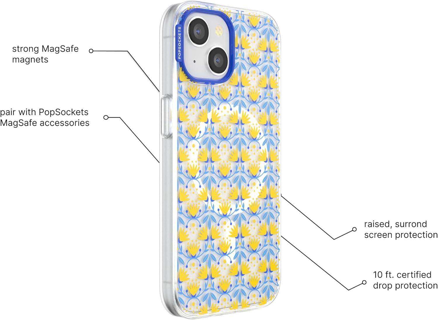 image:imagePopSockets iPhone 14 Pro Max Case with MagSafe Phone Case for iPhone 14 Pro Max Grip Sold Separately Wireless Charging Compatible Garden Check GreenTea Towel Blue