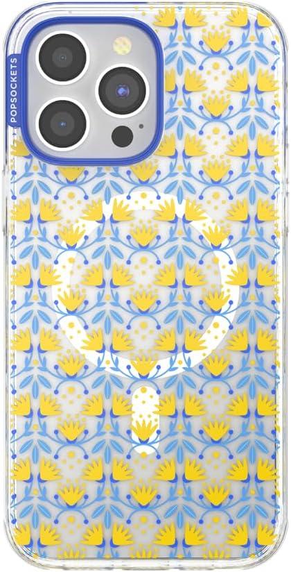 image:imagePopSockets iPhone 14 Pro Max Case with MagSafe Phone Case for iPhone 14 Pro Max Grip Sold Separately Wireless Charging Compatible Garden Check GreenTea Towel Blue
