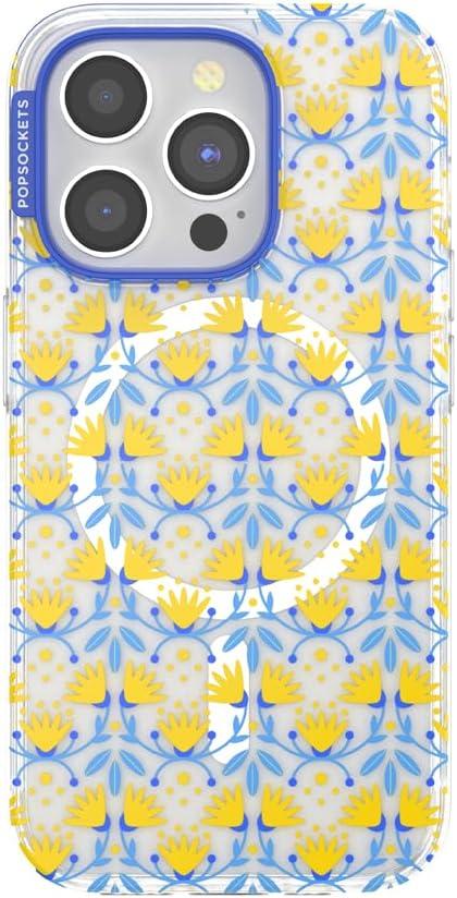 image:imagePopSockets iPhone 14 Pro Max Case with MagSafe Phone Case for iPhone 14 Pro Max Grip Sold Separately Wireless Charging Compatible Garden Check GreenTea Towel Blue