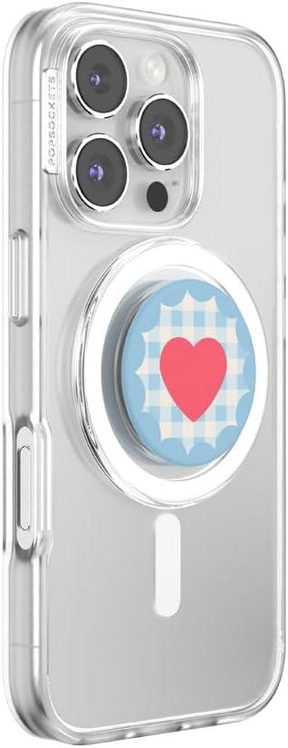 image:imagePopSockets Phone Grip for MagSafe with Kickstand Magnetic Stand Swappable Top Secure Hold for iPhone MagSafe Cases Phone amp Tablet Grip Gingham Heart