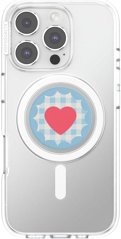 image:imagePopSockets Phone Grip for MagSafe with Kickstand Magnetic Stand Swappable Top Secure Hold for iPhone MagSafe Cases Phone amp Tablet Grip Gingham Heart