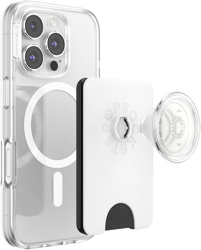 image:imagePopSockets Phone Wallet with Expanding Grip Phone Card Holder Wireless Charging Compatible Wallet Compatible with MagSafe White