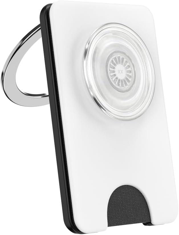 image:imagePopSockets Phone Wallet with Expanding Grip Phone Card Holder Wireless Charging Compatible Wallet Compatible with MagSafe White