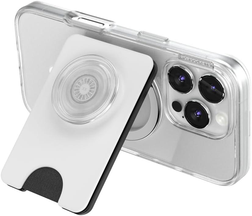 image:imagePopSockets Phone Wallet with Expanding Grip Phone Card Holder Wireless Charging Compatible Wallet Compatible with MagSafe White