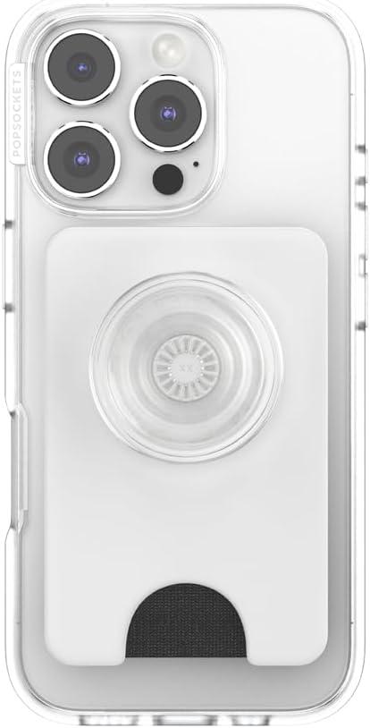 image:imagePopSockets Phone Wallet with Expanding Grip Phone Card Holder Wireless Charging Compatible Wallet Compatible with MagSafe White