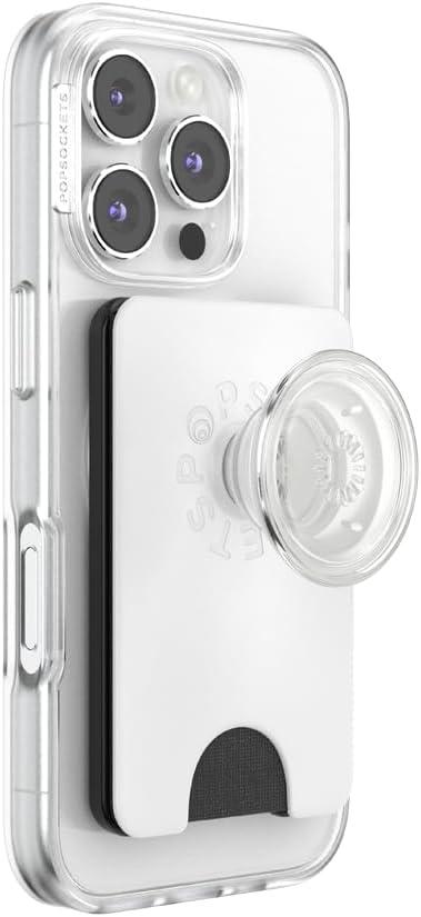 image:imagePopSockets Phone Wallet with Expanding Grip Phone Card Holder Wireless Charging Compatible Wallet Compatible with MagSafe White