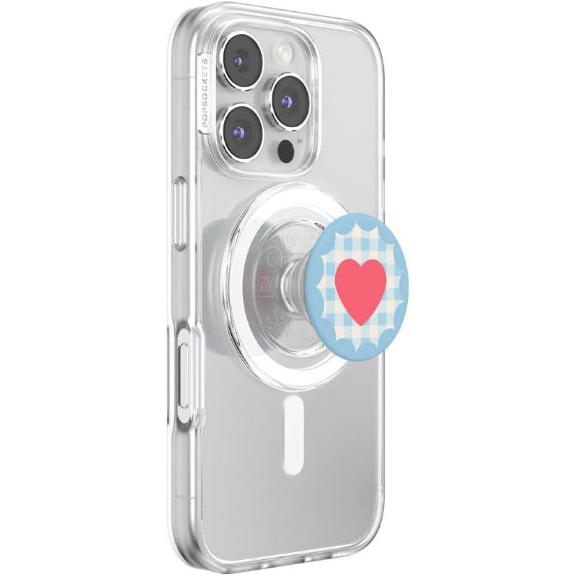 image:imagePopSockets Phone Grip for MagSafe with Kickstand Magnetic Stand Swappable Top Secure Hold for iPhone MagSafe Cases Phone amp Tablet Grip Gingham Heart