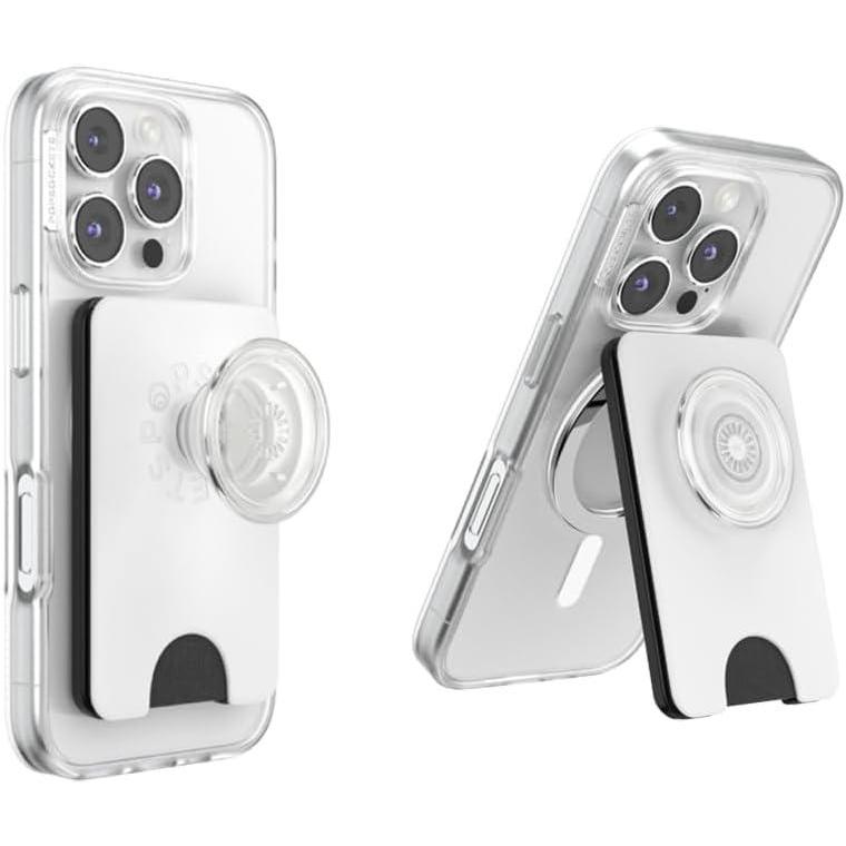 image:imagePopSockets Phone Wallet with Expanding Grip Phone Card Holder Wireless Charging Compatible Wallet Compatible with MagSafe White
