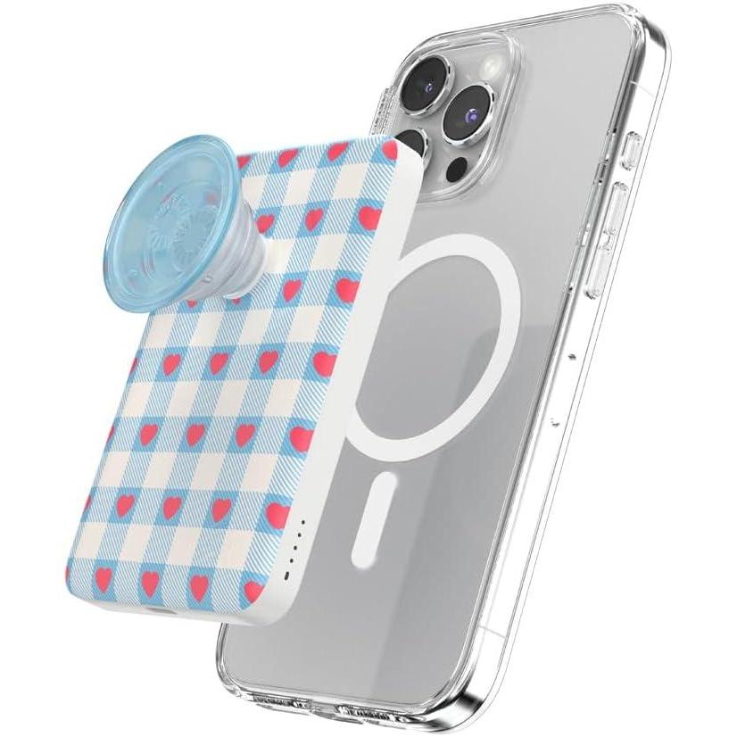 image:imagePopSockets PowerPack for MagSafe Portable Phone Charger Magnetic Wireless Portable Charger 5000mAh Berry Sweet Gingham