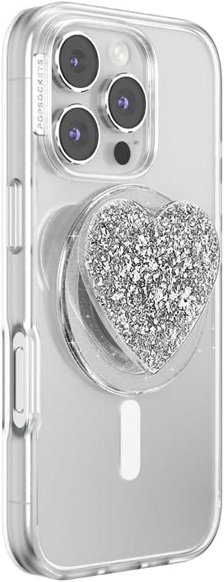 image:imagePopSockets Phone Grip for MagSafe with Kickstand Magnetic Stand Swappable Top Secure Hold for iPhone MagSafe Cases Phone amp Tablet Grip Confetti Heart Silver Sizzle