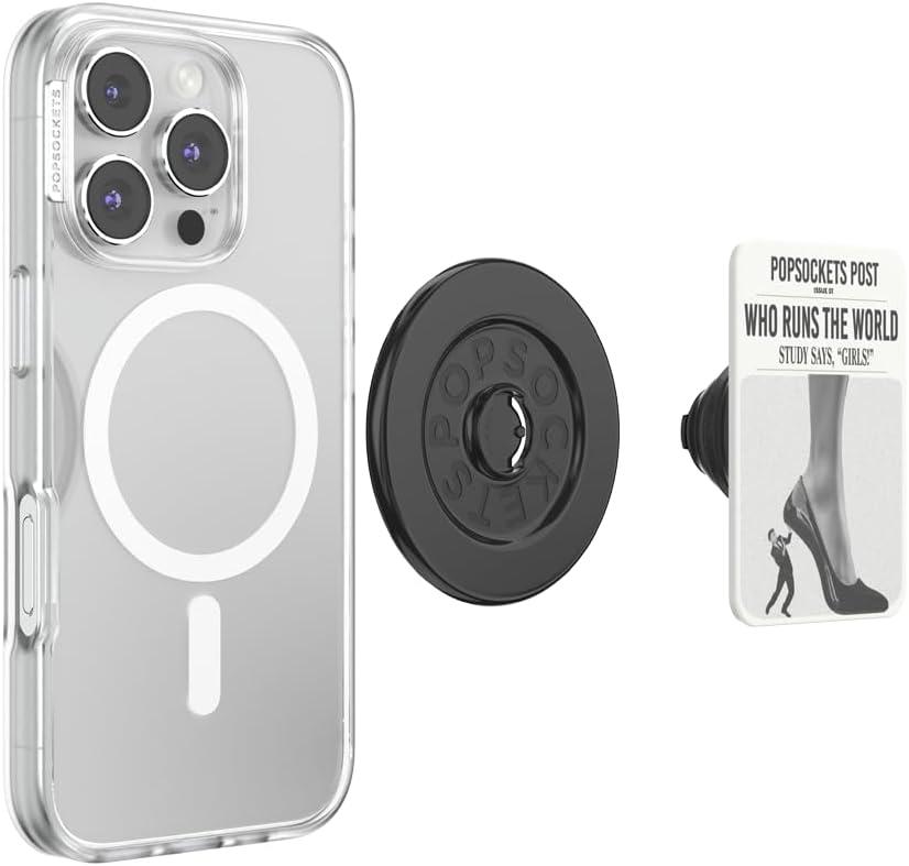 image:imagePopSockets Phone Wallet with Expanding Grip Phone Card Holder Wireless Charging Compatible Wallet Compatible with MagSafe Who Runs The World