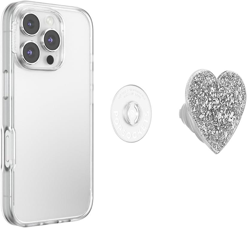 image:imagePopSockets Swappable PopTop for Phone Grips Compatible with Adhesive or MagSafe Bases Confetti Heart Silver Sizzle
