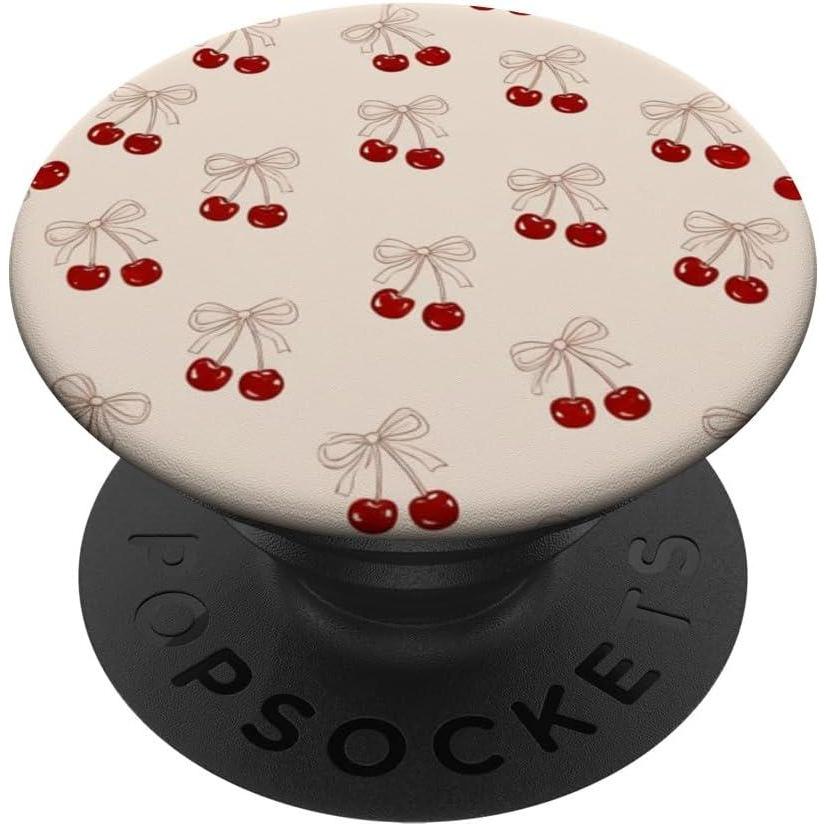 image:imageCherry Beige Bow Coquette Pattern Cute Aesthetic Girly PopSockets Adhesive PopGripAdhesive PopGrip