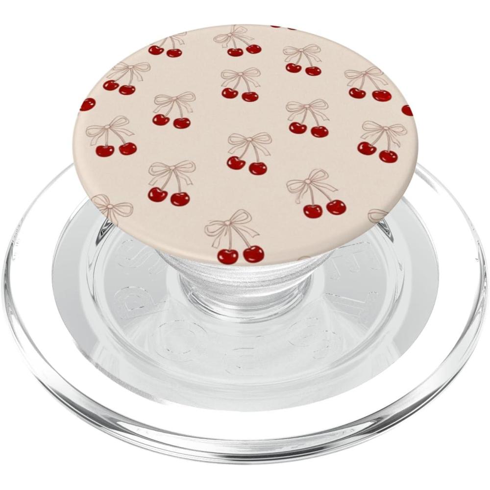 image:imageCherry Beige Bow Coquette Pattern Cute Aesthetic Girly PopSockets Adhesive PopGripMagnetic PopGrip