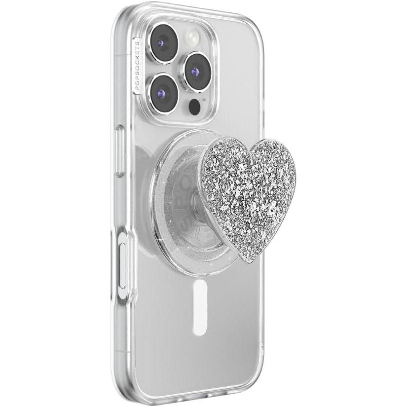 image:imagePopSockets Phone Grip for MagSafe with Kickstand Magnetic Stand Swappable Top Secure Hold for iPhone MagSafe Cases Phone amp Tablet Grip  Confetti Heart Silver Sizzle