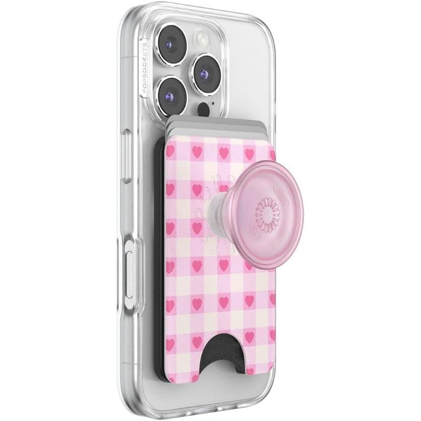 image:imagePopSockets Phone Wallet with Expanding Grip Phone Card Holder Wireless Charging Compatible Wallet Compatible with MagSafe  Blush Gingham
