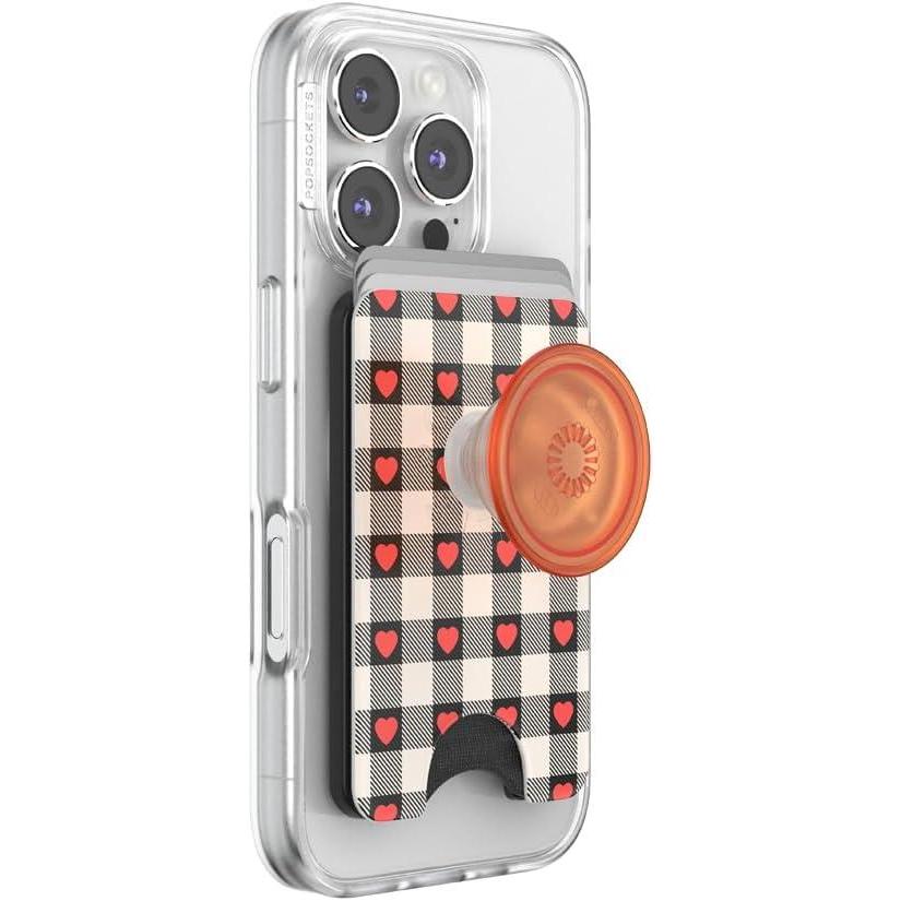 image:imagePopSockets Phone Wallet with Expanding Grip Phone Card Holder Wireless Charging Compatible Wallet Compatible with MagSafe Heartbreaker Gingham