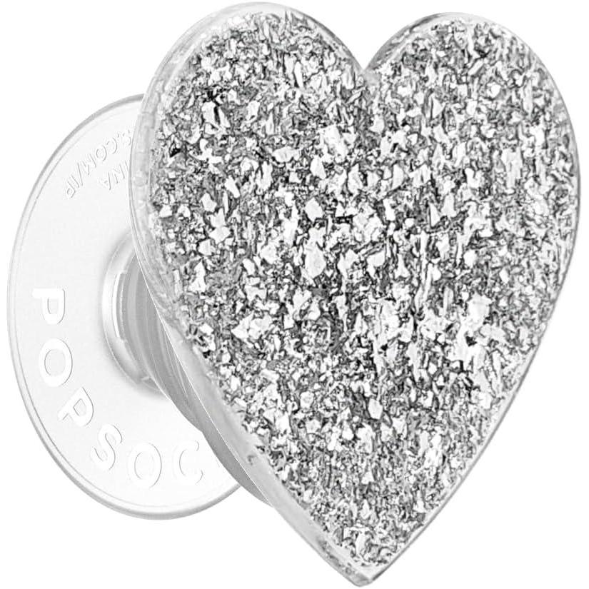 image:imagePopSockets Swappable PopTop for Phone Grips Compatible with Adhesive or MagSafe Bases Confetti Heart Silver Sizzle