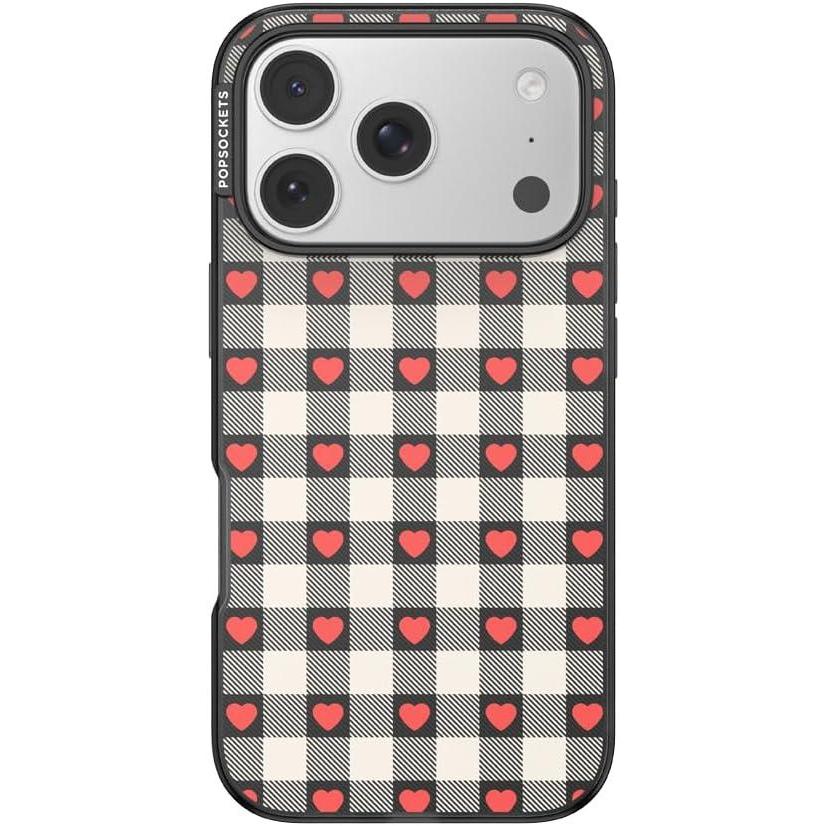 image:imagePopSockets iPhone 17 Pro Case Compatible with MagSafe Phone Case for iPhone 17 Pro Wireless Charging Compatible Case Only Heartbreaker Gingham