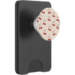 Cherry Beige Bow Coquette Pattern Cute Aesthetic Girly PopSockets Adhesive PopGrip(Magnetic PopWallet)