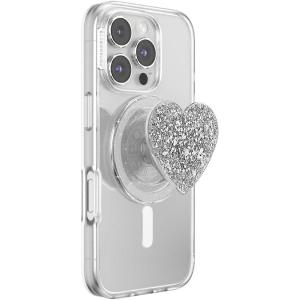 PopSockets Phone Grip for MagSafe with Kickstand, Magnetic Stand, Swappable Top, Secure Hold for iPhone MagSafe Cases, Phone & Tablet Grip – Confetti Heart Silver Sizzle