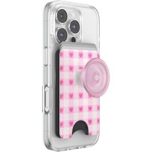 PopSockets Phone Wallet with Expanding Grip, Phone Card Holder, Wireless Charging Compatible, Wallet Compatible with MagSafe – Blush Gingham