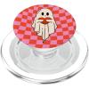 Valentine Retro Ghost Hugging Heart Checkerboard Pink Red PopSockets Adhesive PopGrip(Magnetic PopGrip)