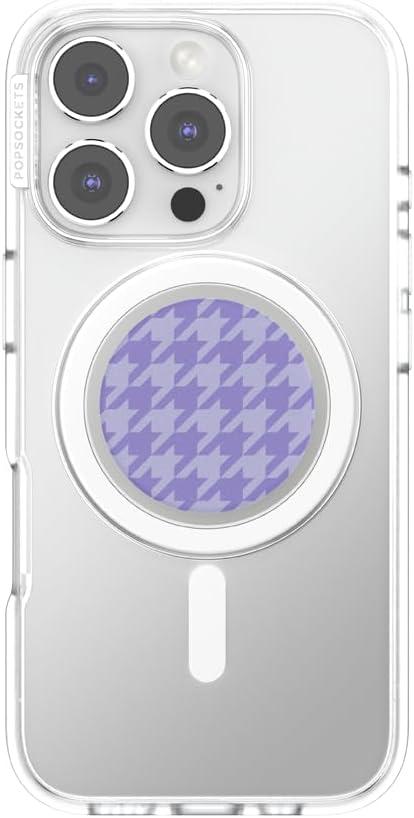 image:imagePopSockets Phone Grip for MagSafe with Kickstand Magnetic Stand Swappable Top Secure Hold for iPhone MagSafe Cases Phone amp Tablet Grip Lilac Houndstooth