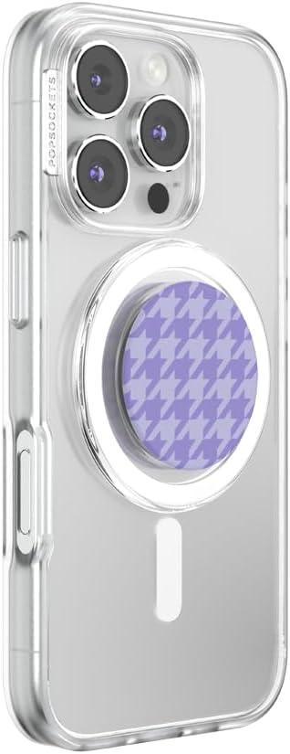 image:imagePopSockets Phone Grip for MagSafe with Kickstand Magnetic Stand Swappable Top Secure Hold for iPhone MagSafe Cases Phone amp Tablet Grip Lilac Houndstooth