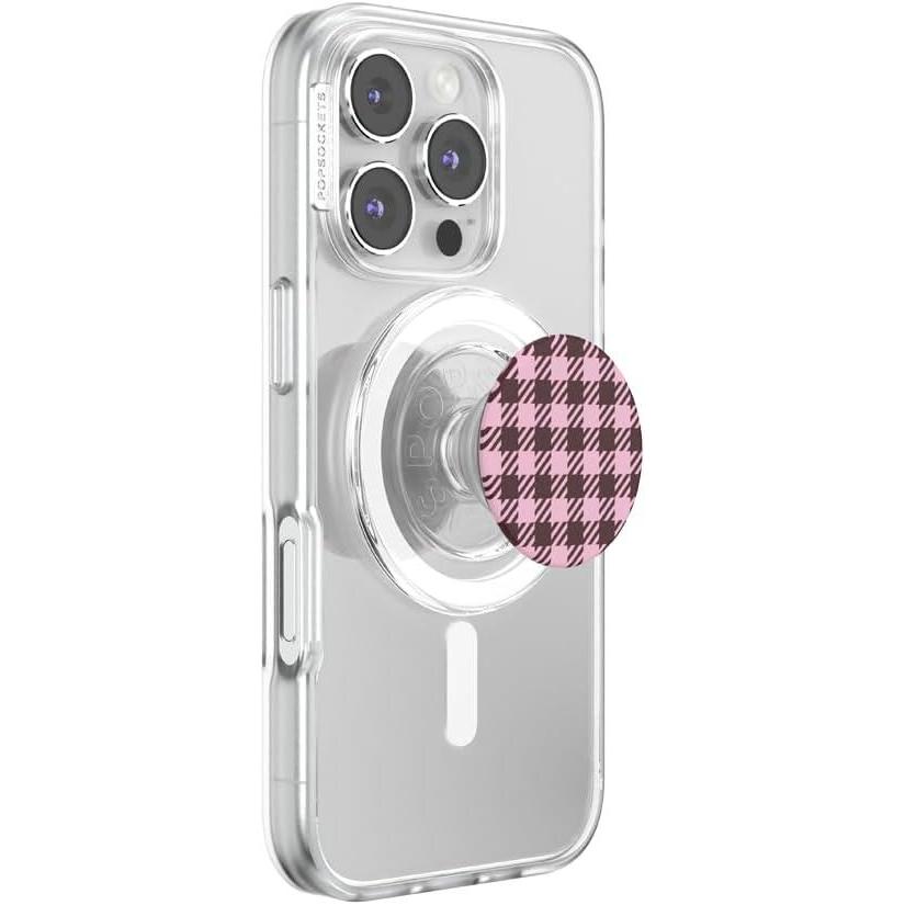 image:imagePopSockets Phone Grip for MagSafe with Kickstand Magnetic Stand Swappable Top Secure Hold for iPhone MagSafe Cases Phone amp Tablet Grip Black Cherry Gingham