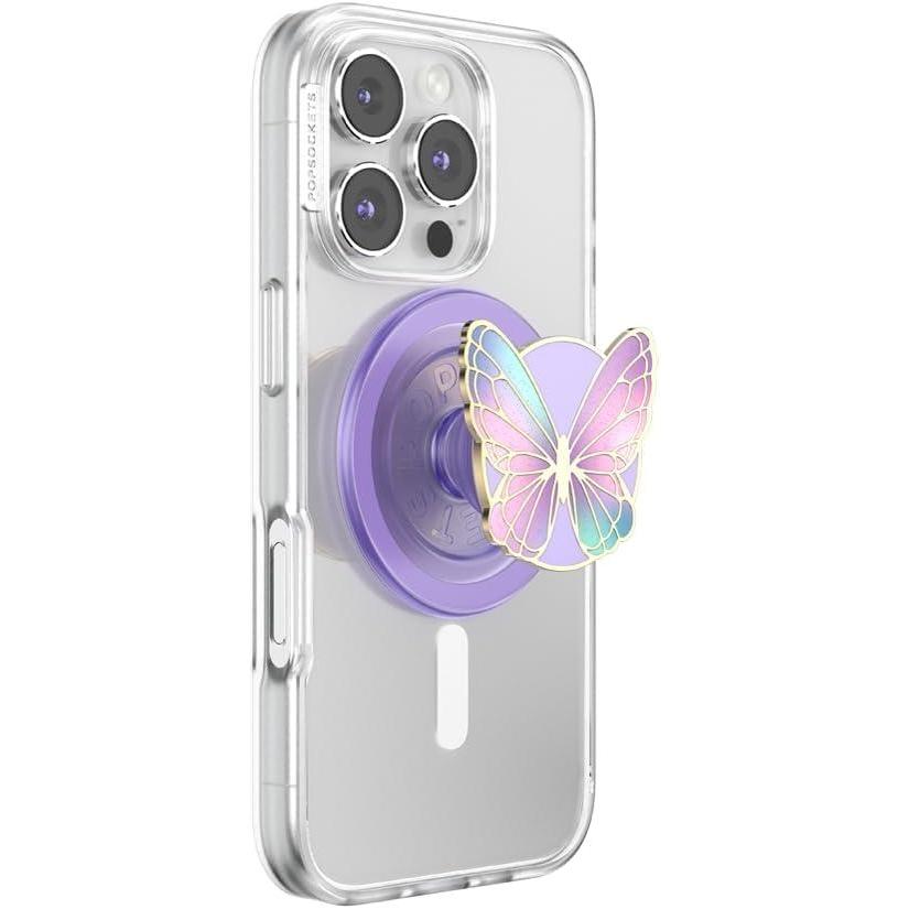 image:imagePopSockets Phone Grip for MagSafe with Kickstand Magnetic Stand Swappable Top Secure Hold for iPhone MagSafe Cases Phone amp Tablet Grip Enamel Butterfly Prism