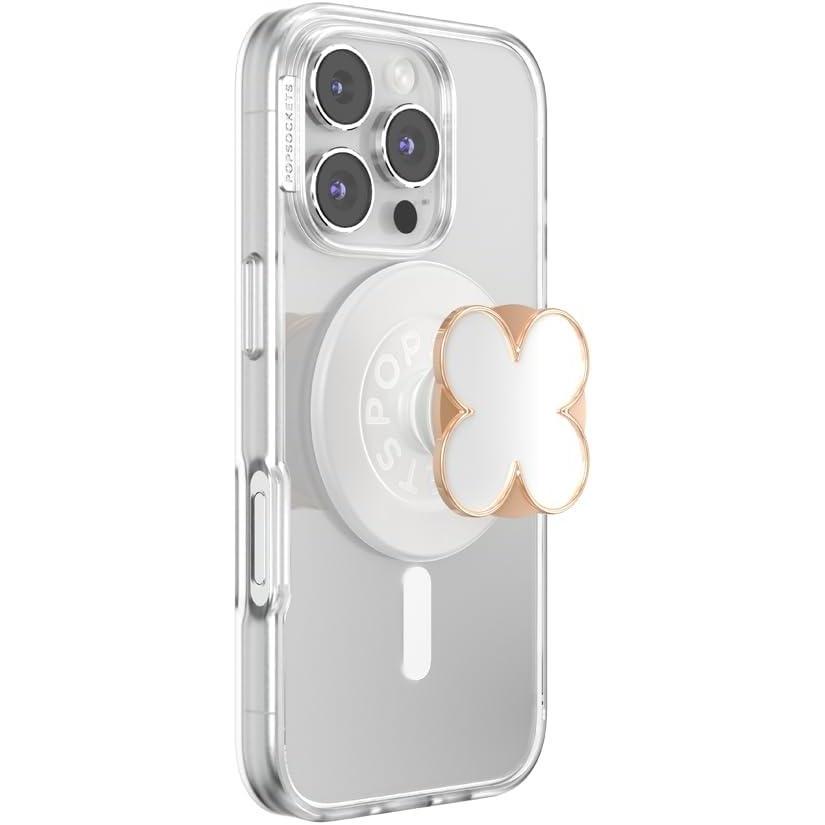 image:imagePopSockets Phone Grip for MagSafe with Kickstand Magnetic Stand Swappable Top Secure Hold for iPhone MagSafe Cases Phone amp Tablet Grip Enamel Clover Rose Gold